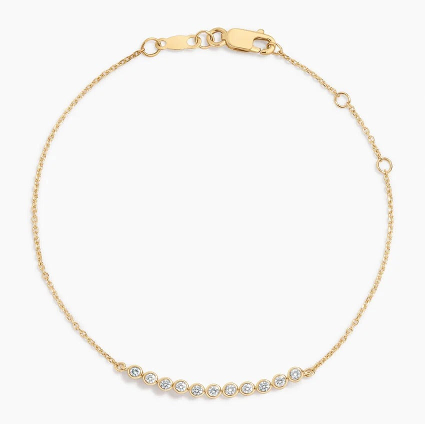 14K Gold Bezel Set Diamond Delicate Chain Bracelet