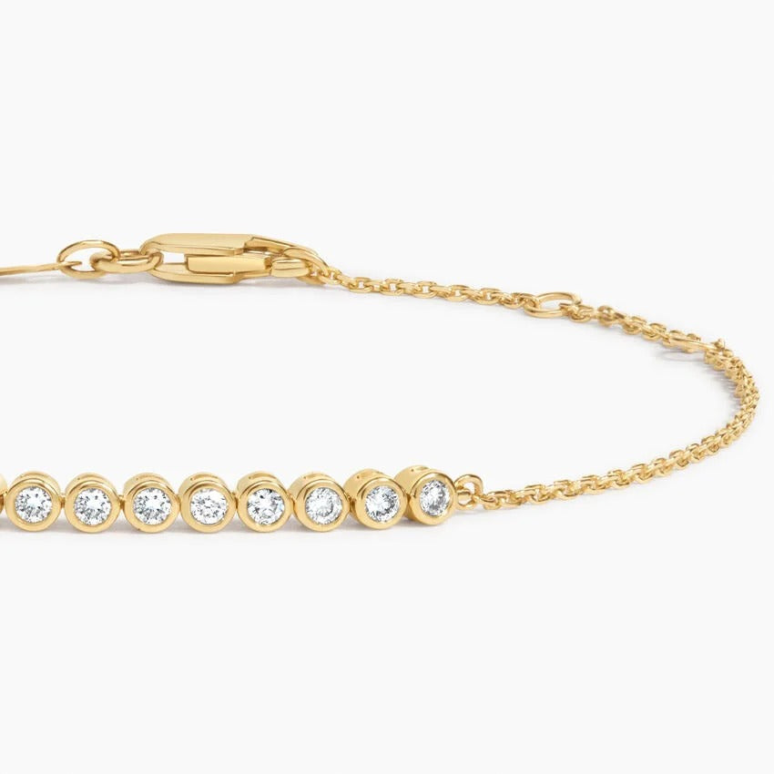 14K Gold Bezel Set Diamond Delicate Chain Bracelet