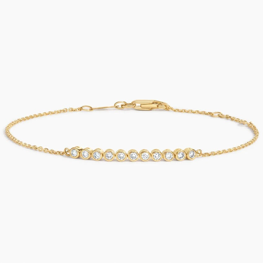 14K Gold Bezel Set Diamond Delicate Chain Bracelet