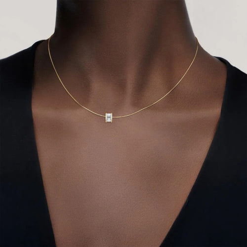 14K Gold Cylindrical Spacer Bead with Baguette Diamonds