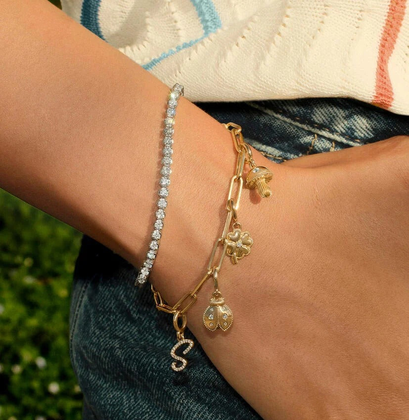 14K Gold Four Leaf Clover Diamond Charm