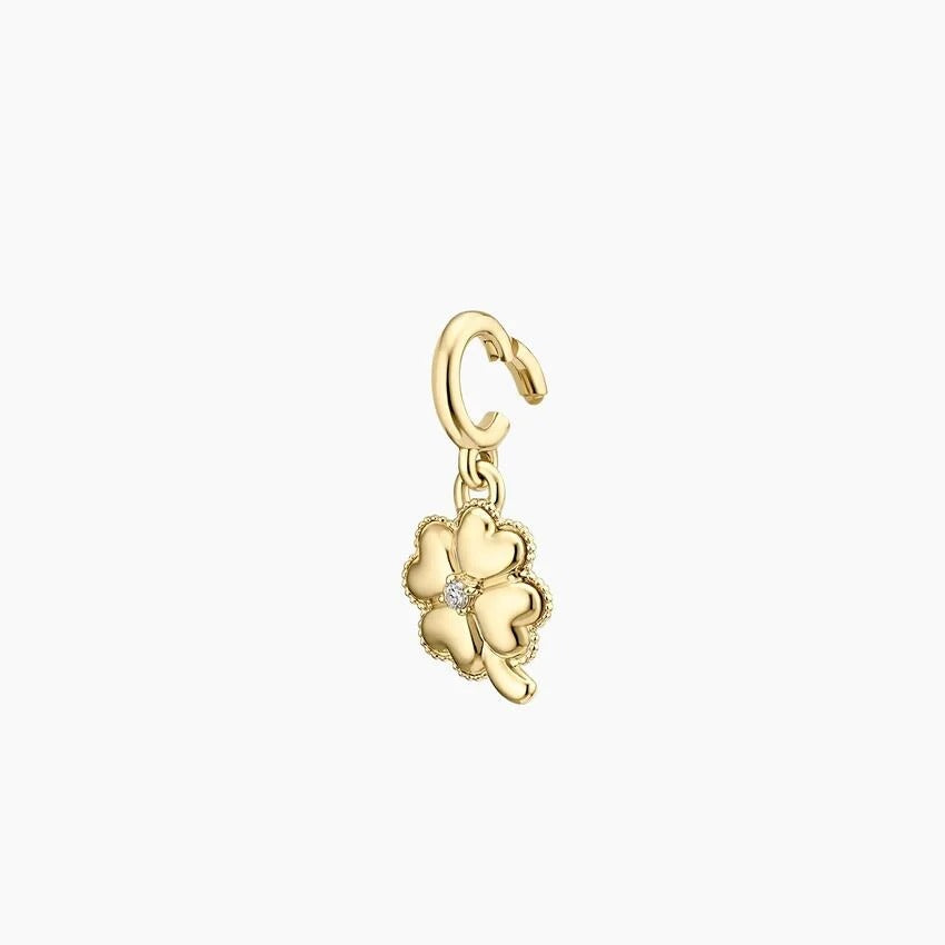 14K Gold Four Leaf Clover Diamond Charm