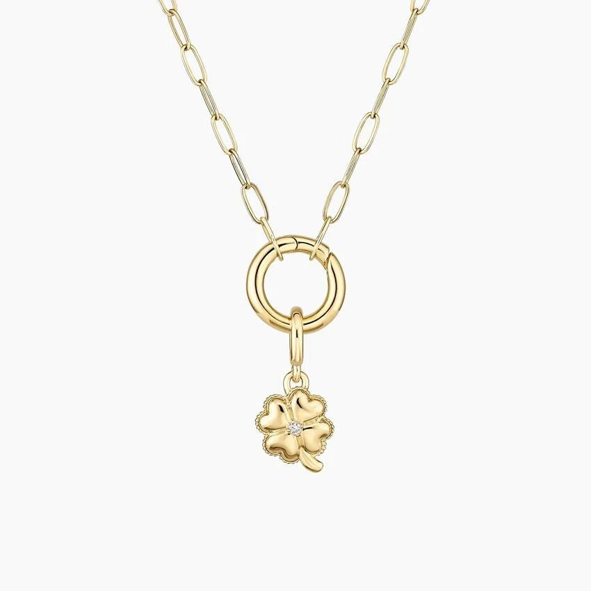 14K Gold Four Leaf Clover Diamond Charm
