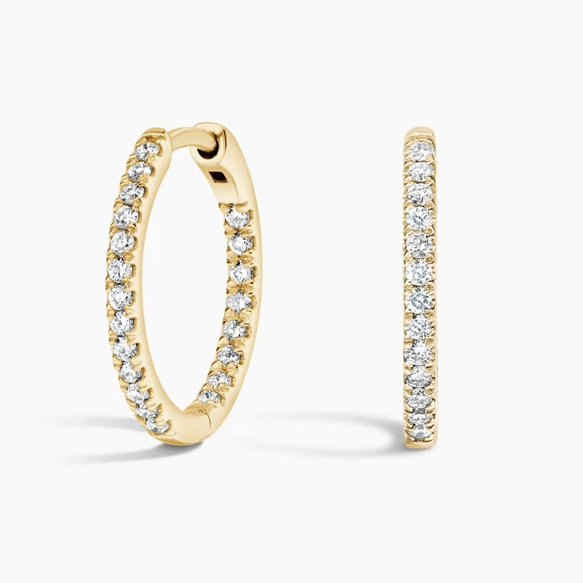 14K Gold Hoop Earrings Fully Set with Diamonds
