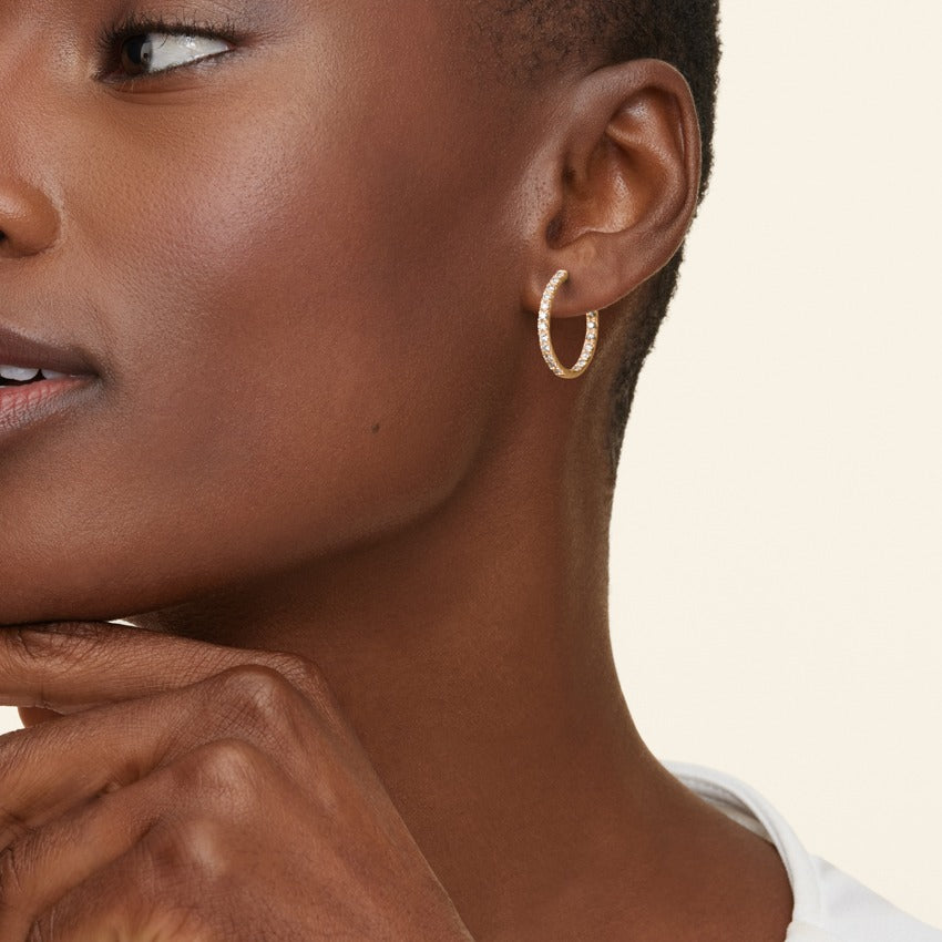14K Gold Hoop Earrings Fully Set with Diamonds