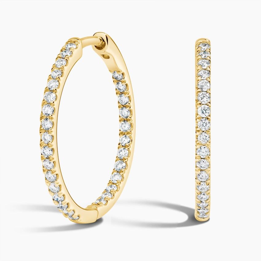14K Gold Hoop Earrings Fully Set with Diamonds
