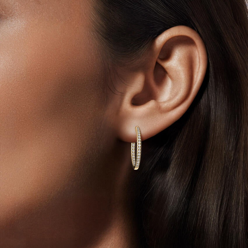 14K Gold Hoop Earrings Fully Set with Diamonds