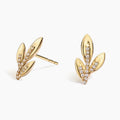 14K Gold Leaf Shaped Diamond Pavé Stud Earrings