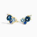 14K Gold Multi Colored Sapphire Cluster Stud Earrings