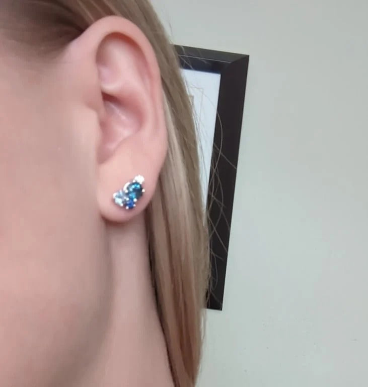 14K Gold Multi Colored Sapphire Cluster Stud Earrings
