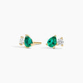 14K Gold Pear Shaped Emerald and Diamond Stud Earrings