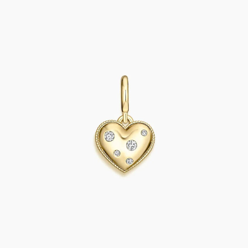 14K Gold Polka Dot Diamond Heart Charm