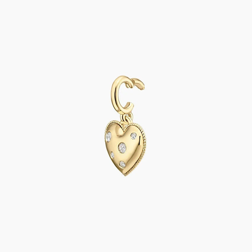 14K Gold Polka Dot Diamond Heart Charm