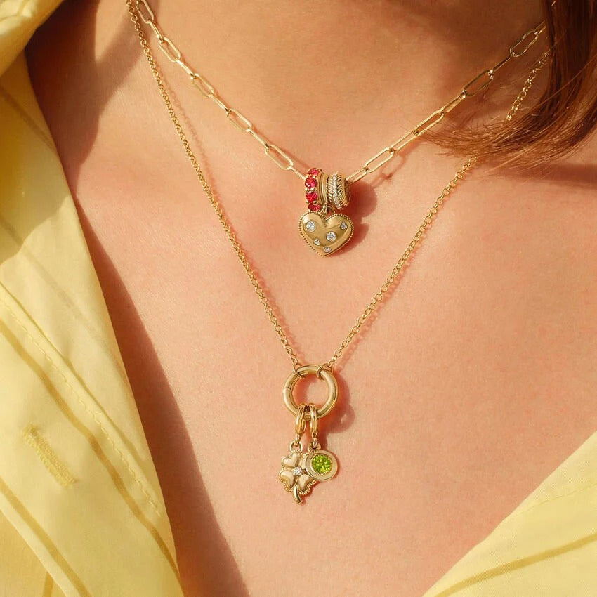 14K Gold Polka Dot Diamond Heart Charm