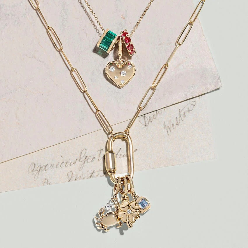 14K Gold Polka Dot Diamond Heart Charm