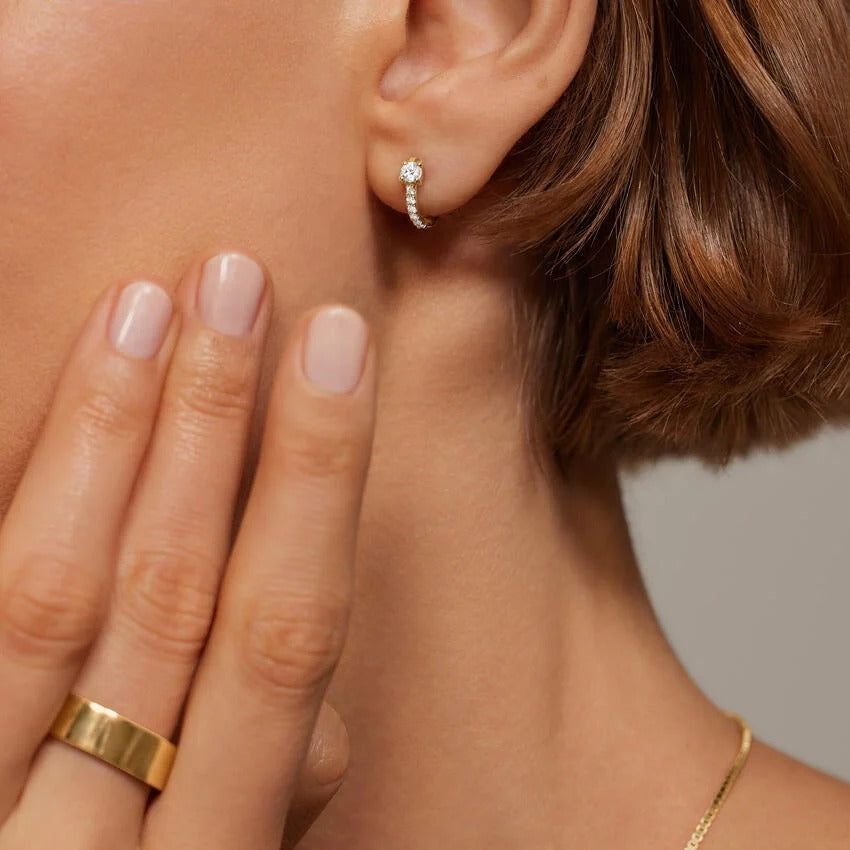 14K Gold Small Pavé Diamond Huggie Earrings