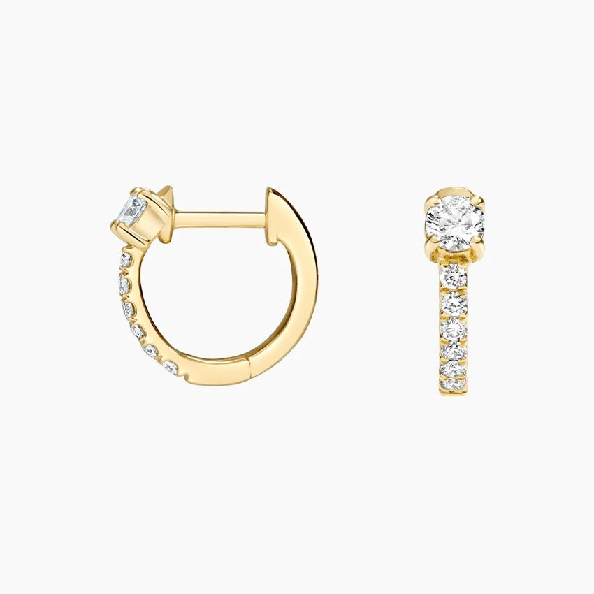 14K Gold Small Pavé Diamond Huggie Earrings