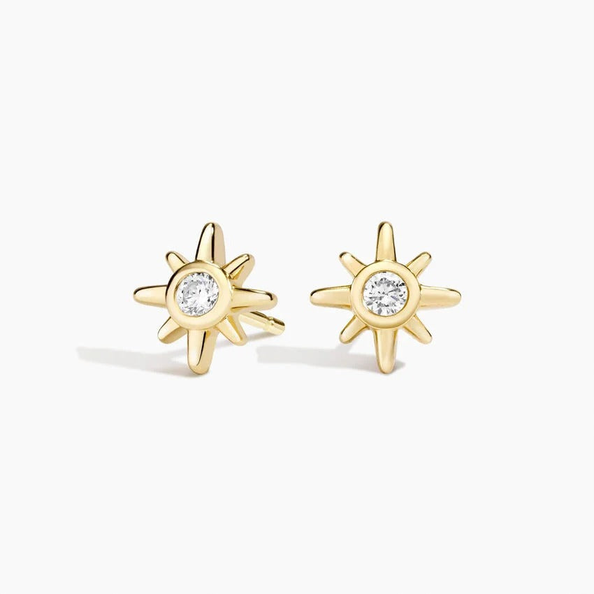 14K Gold Starburst Diamond Stud Earrings