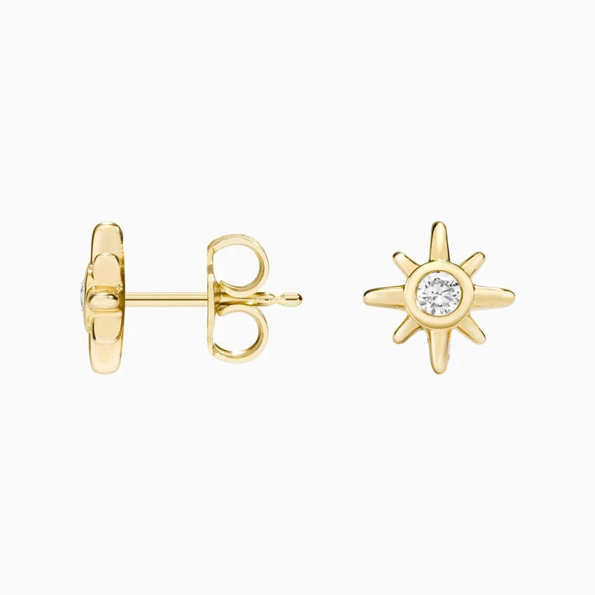 14K Gold Starburst Diamond Stud Earrings