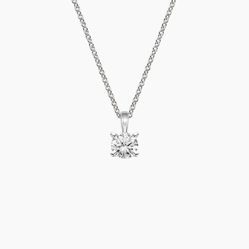 14K White Gold Four Prong Solitaire Diamond Pendant Necklace