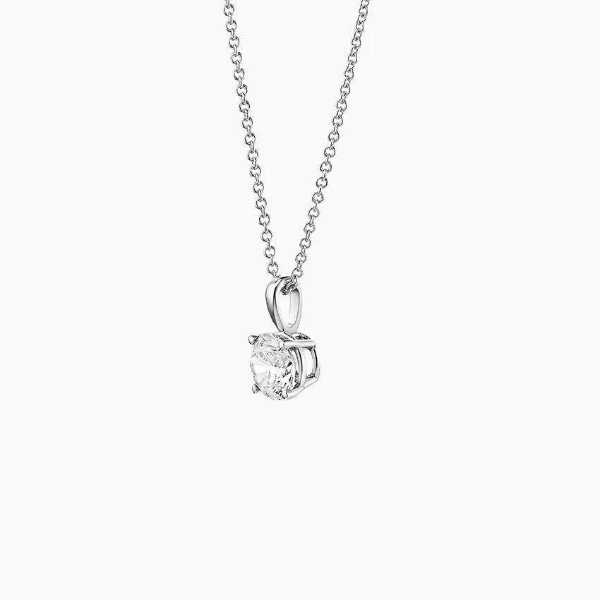 14K White Gold Four Prong Solitaire Diamond Pendant Necklace