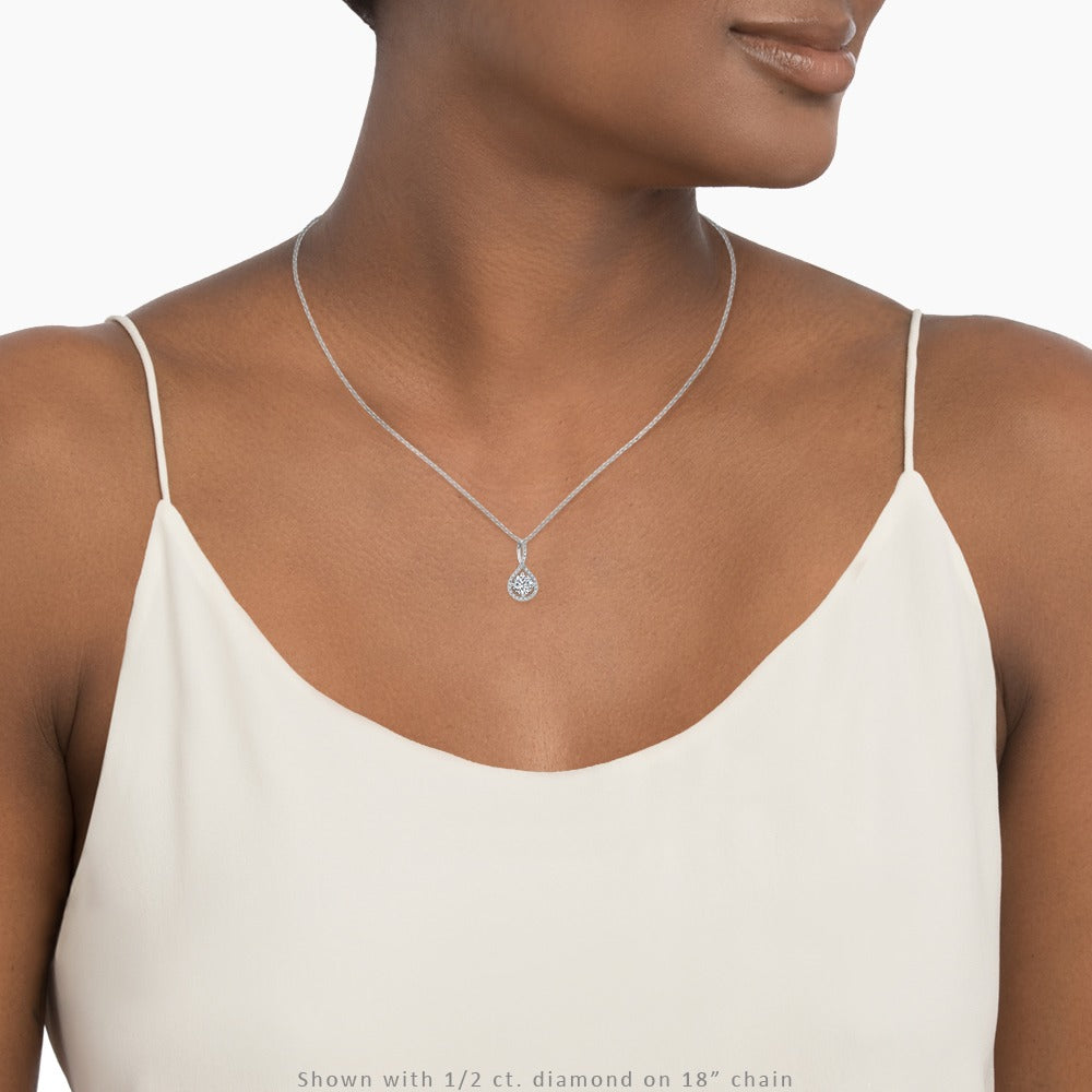 14K White Gold Four Prong Solitaire Diamond Pendant Necklace