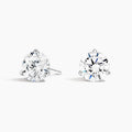 14K White Gold Three Prong Round Diamond Stud Earrings